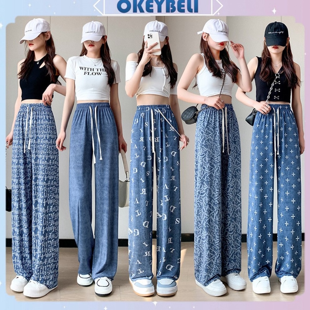 Serbuuuu OKEY BELICPG157 Celana Panjang Kulot Jeans Denim Wanita High Waist Korean Fashion Long Pant