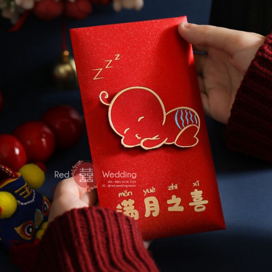 

KF7 Kantong Amplop Angpao BABY ONE MONTH MAN YUE born HAPPY BIRTHDAY CAKE Tebal Premium GLITTER 3D Desn