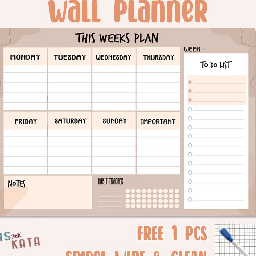 

Khusus Daily Planner Wekkly planner aesthetic agenda mingguan free 1spidol wipe clean