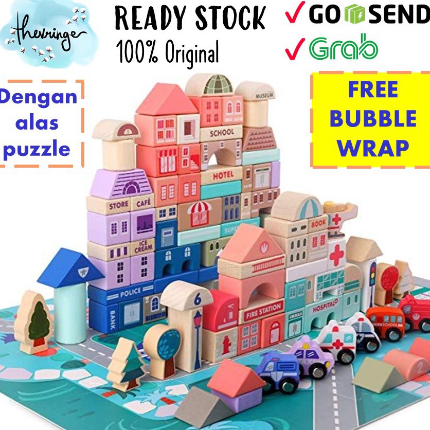 Grosir MAGIC COLOR CITY BUILDING BLOCKS URBAN PASTEL 115 PCS block kayu mainan anak balok 115PCS