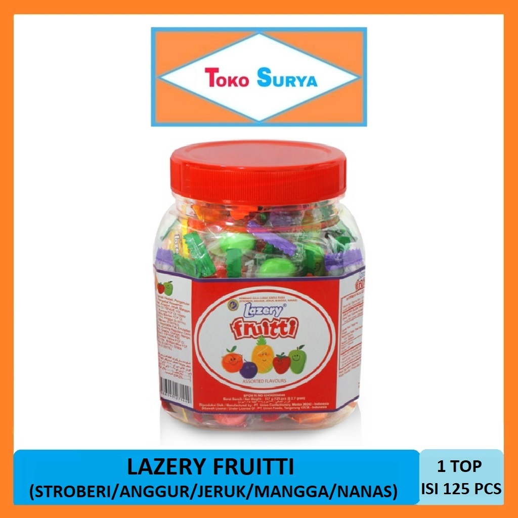 

Lazery Fruitti Toples Permen Lunak Aneka Rasa Stroberi/Nenas/Jeruk/Anggur/Mangga 337 Gr