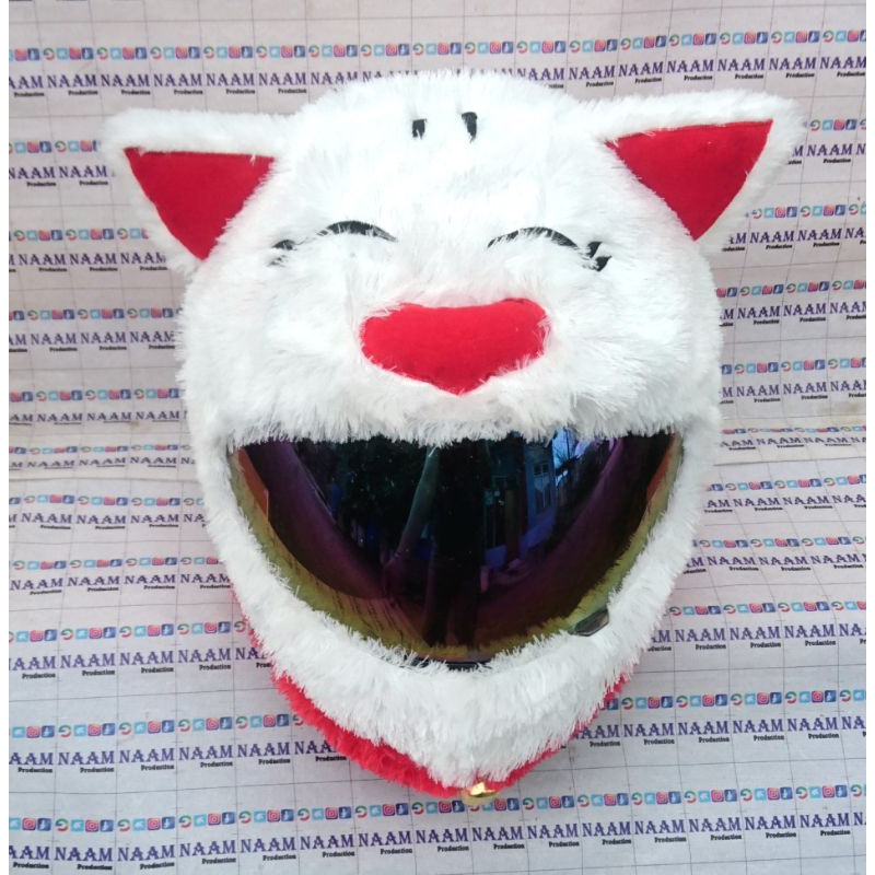 Cover Helm Kucing Putih, Cover Helm Karakter, Cover Helm Anak-Anak, Cover Helm Water Proof, Cover He