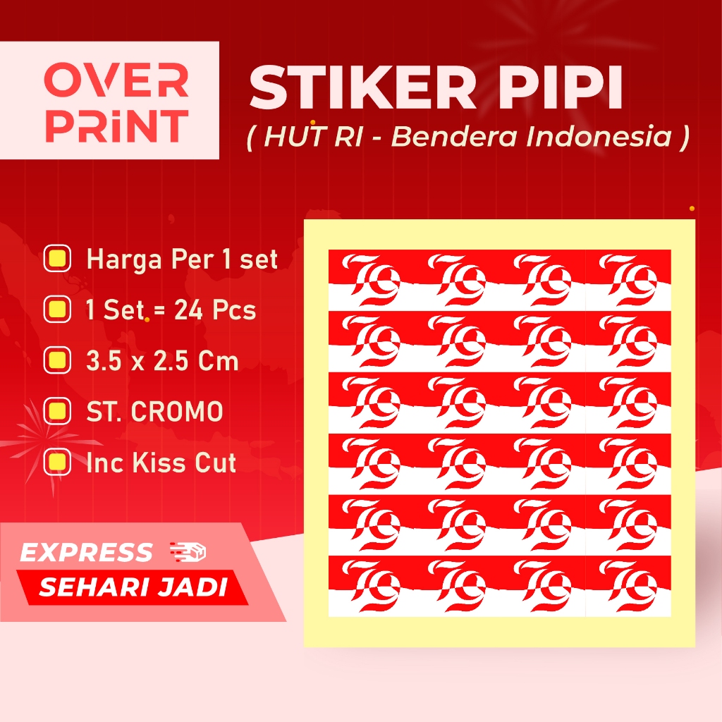 

Stiker Pipi Merah Putih, HUT RI, HUT RI 79, ST CHROMO - 1 Set dapat 24 Pcs