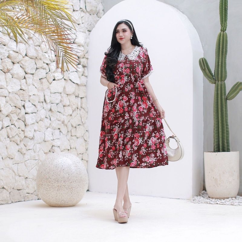 Daster kerah renda busui Daster bahan rayon