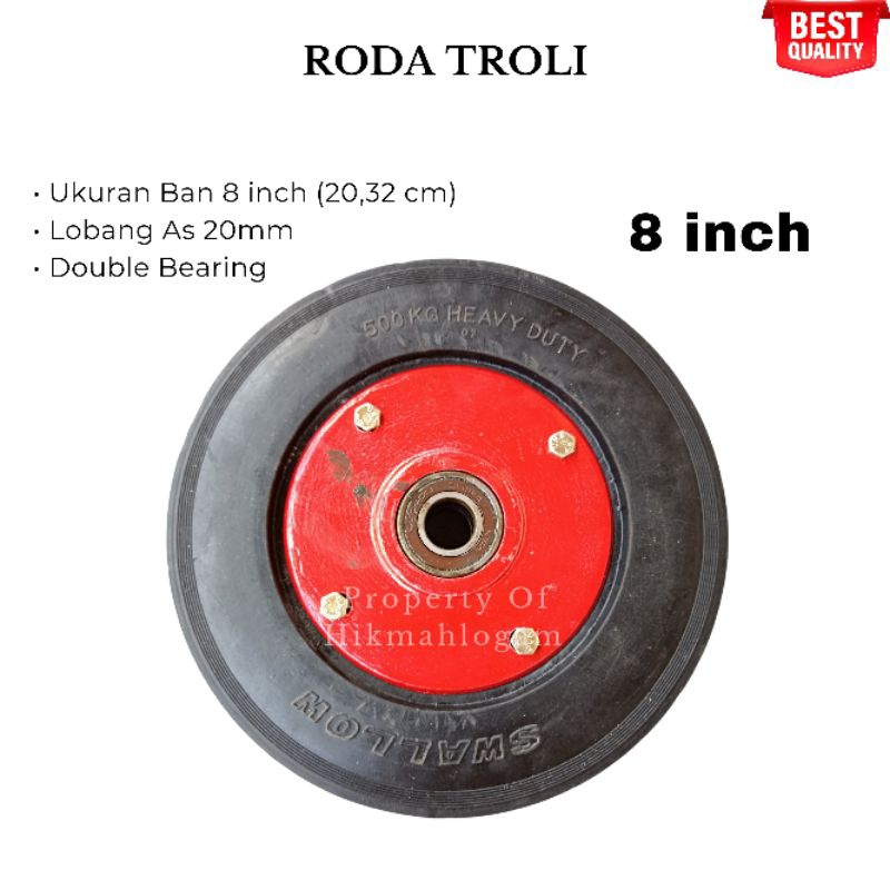 Roda Troli 8 inch SWALLOW As 20mm | Roda Rolley Bab Mati