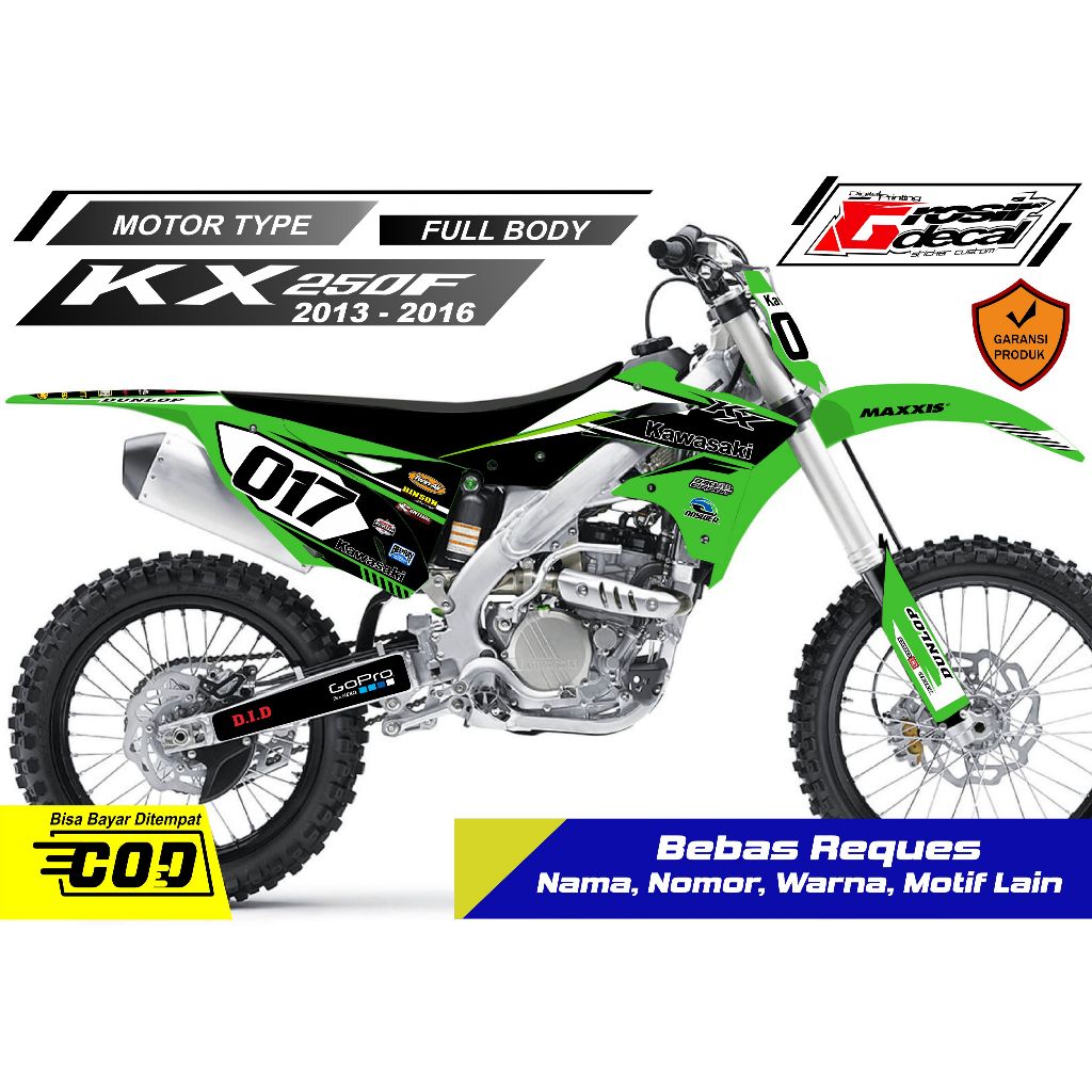 Decal KXF 250 2013 - 2016 Hijau Full Body Sticker KX 250F Full Body Free Custom