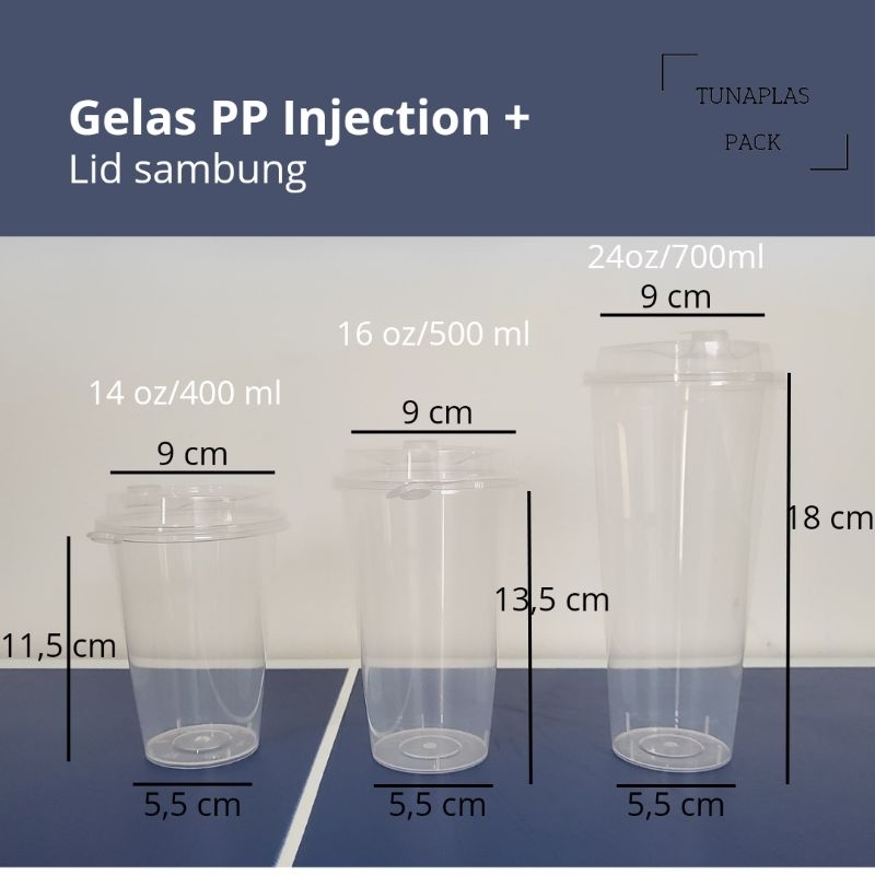 Cup PP Injection + penutup | gelas cup 14 oz 16 oz 24 oz | cup PP Injection 400 ml 500 ml 700 ml