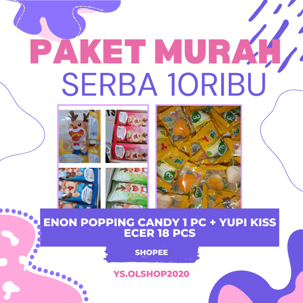 

PAKET SERBA 10 RIBU ENON POPPING CANDY 1 PC + YUPI KISS ECER 18 PCS