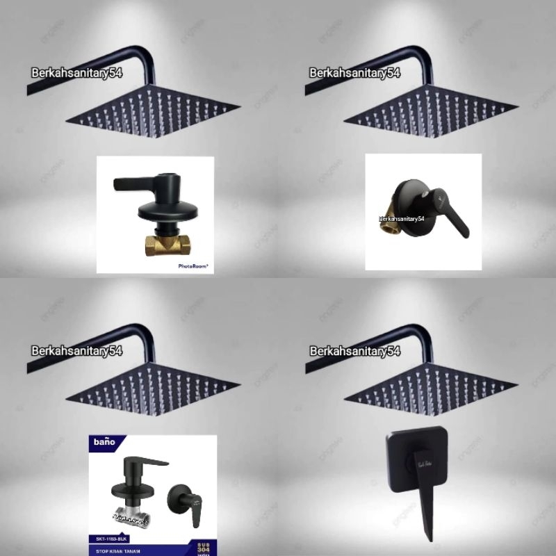 Paket Komplit Wall Shower Hitam Stainless + Stop Kran Tanam Hitam/Wall Shower Tanam/Stop Kran Tanam