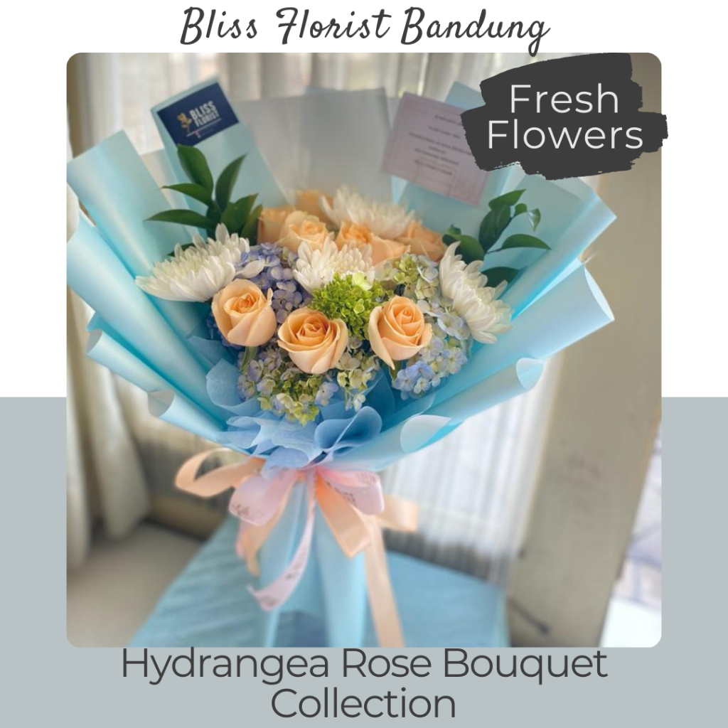 Buket Mawar Hydrangea - Bucket Bunga mawar Asli - Buket Hadiah Wisuda