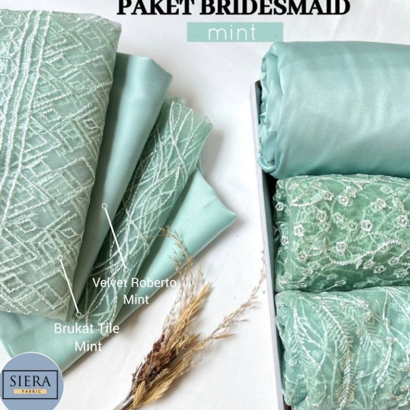 Paket Lengkap Kain Bridesmaid Premium / Kain Satin Velvet Premium + Kain Brukat Tile - Mint