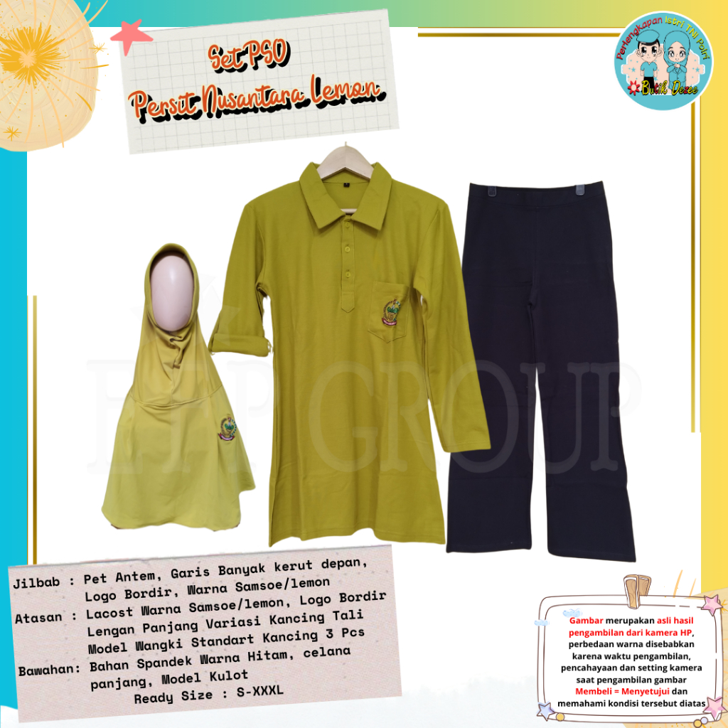 (READY STOK..) SET OLAHRAGA PERSIT NUSANTARA + JILBAB PSO LOGO BORDIR