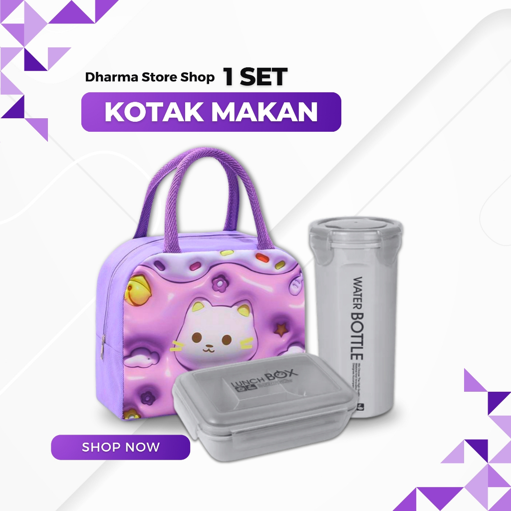 Kotak Bekal Makan Anak Sekolah Lunch Box Set Aesthetic Lengkap Tas dan Botol Minum Anti Tumpah