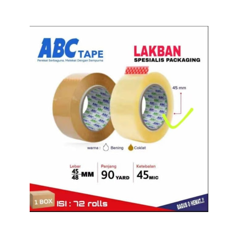 

Lakban bening coklat ABC Tape 90 yard 45 Micron 45mm 48mm SATUAN PCS