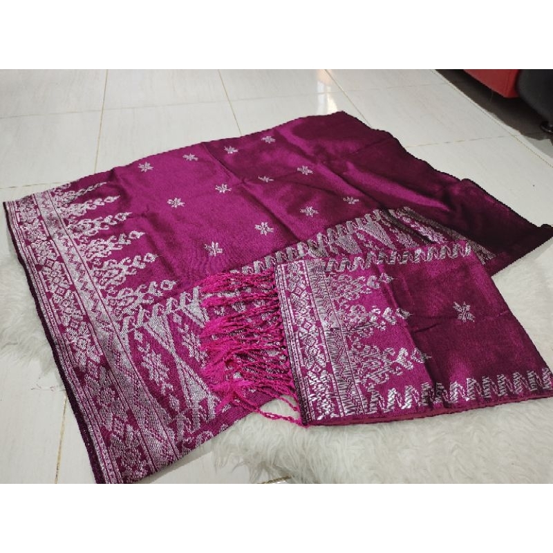 Songket silungkang warna pink magenta silver, pink fanta songket padang