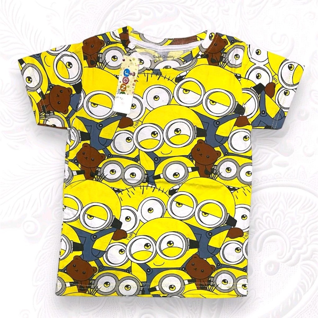 Kaos Anak Cowo 7-10th Baju Fullprint Jonskids Laki-laki Print Excavator Avengers Minions Snoopy Baby