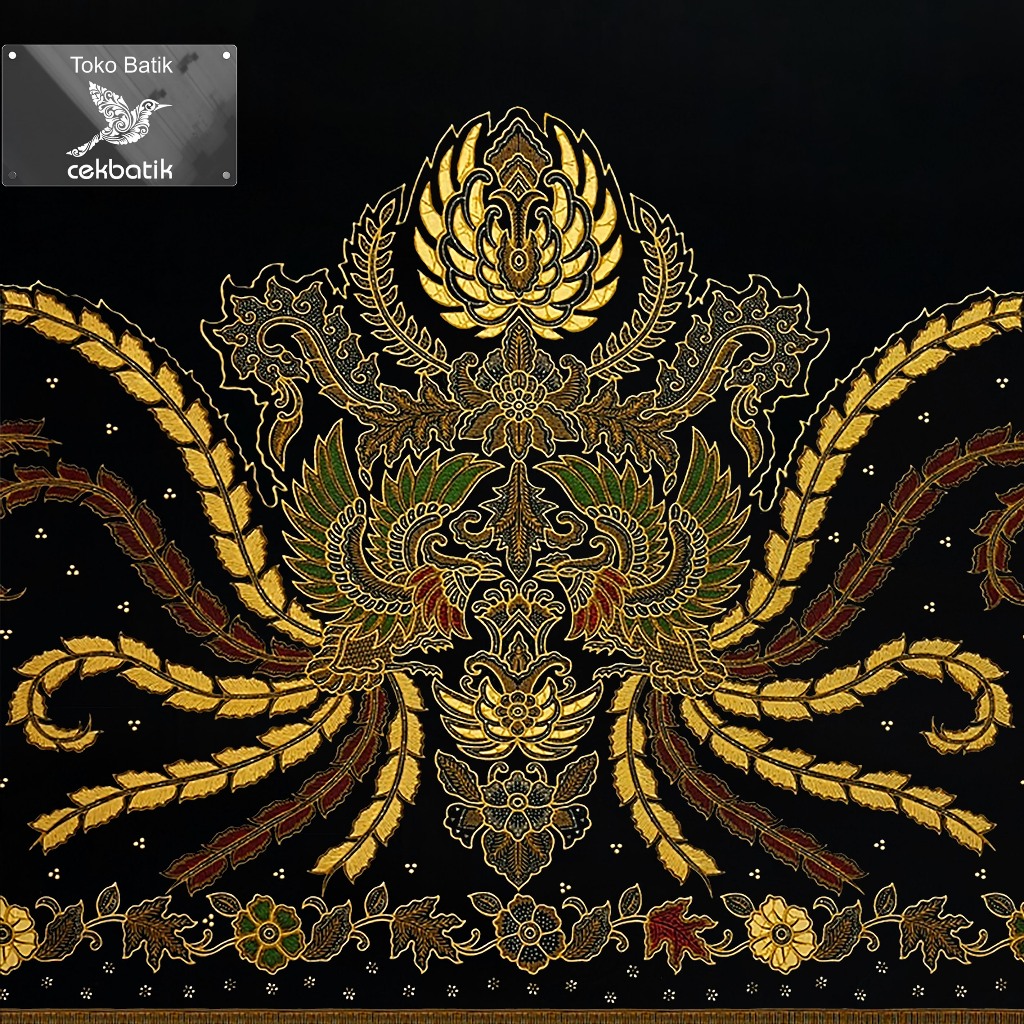 Kain Batik - Motif Burung Garuda Jawa Modern Spesial Ukuran Lebih Panjang (Hitam)