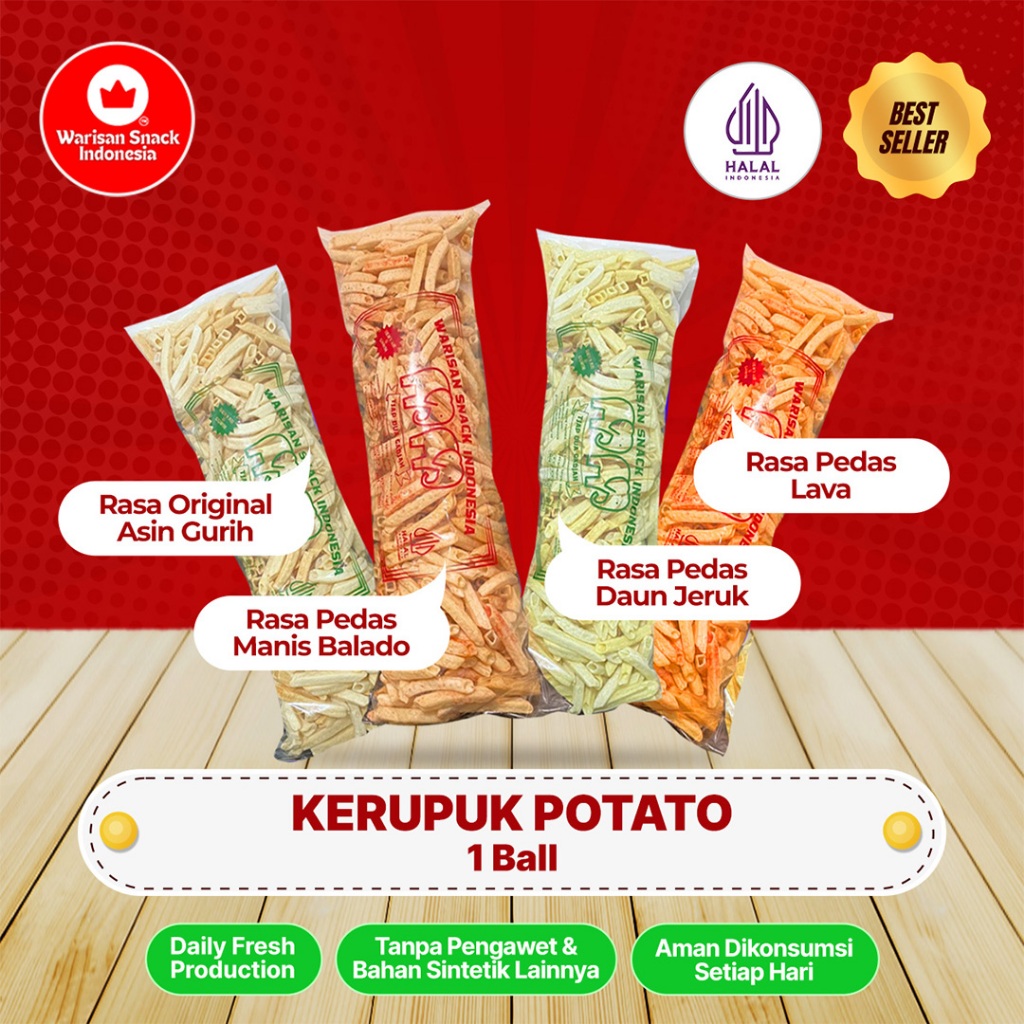 

(1 BALL) KERUPUK STICK KENTANG POTATO WARISAN SNACK INDONESIA, Makanan Ringan Kering Camilan Cemilan Snack Jajanan food krupuk Keripik