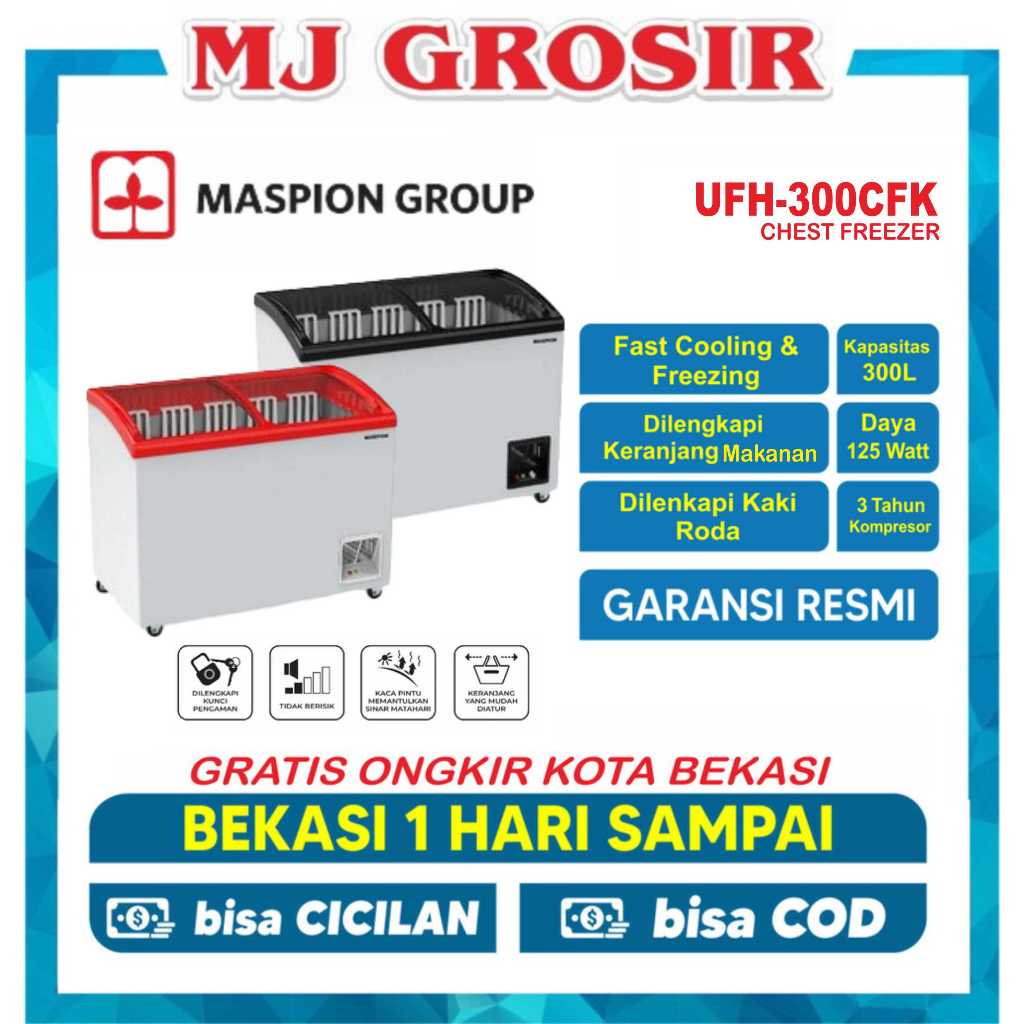 MASPION UFH 300 CFK CHEST FREEZER UFH-300C BOX 300 LITER LEMARI PEMBEKU SLIDING