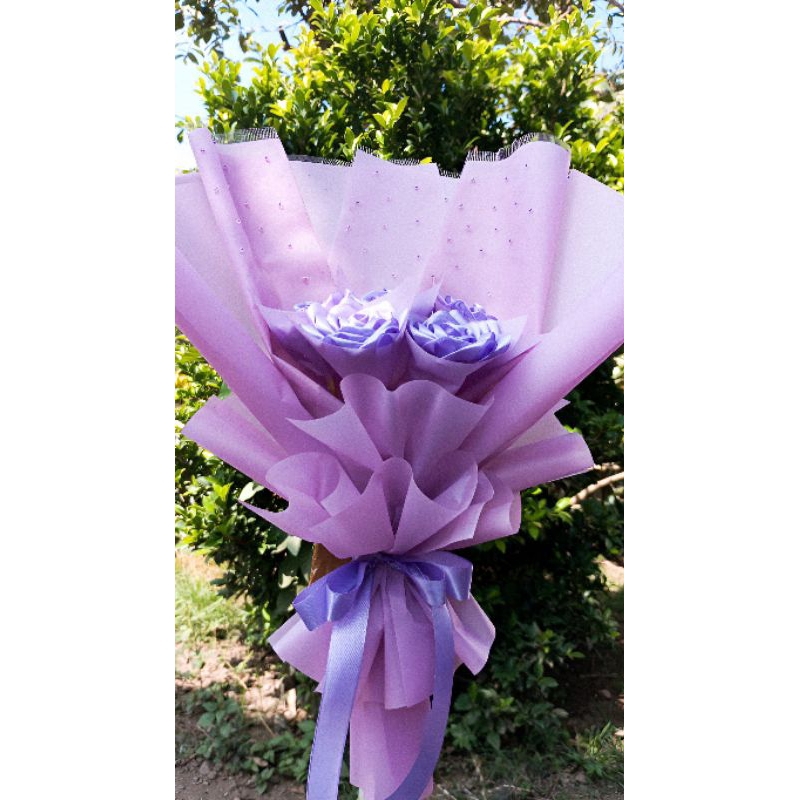 Buket Bunga Pita Satin Wisuda Warna Ungu