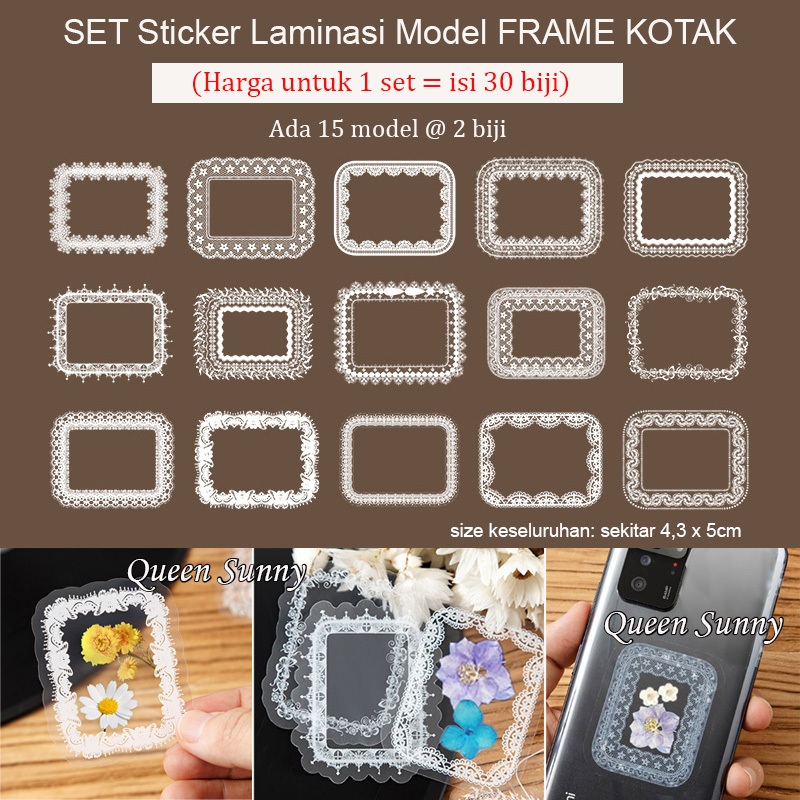 

DIY SET 30Biji STICKER LAMINASI MODEL FRAME KOTAK Bunga Kering Dried Flower Bookmark Scrapbook Journal Diary Stiker Plastik