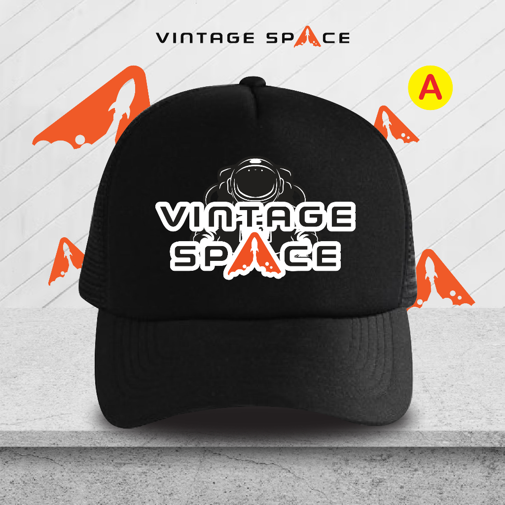 Topi trucker vintage space / topi polos / topi custom