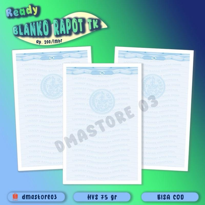 

BLANKO/KERTAS RAPOT TK BAHAN HVS DIJUAL ECER