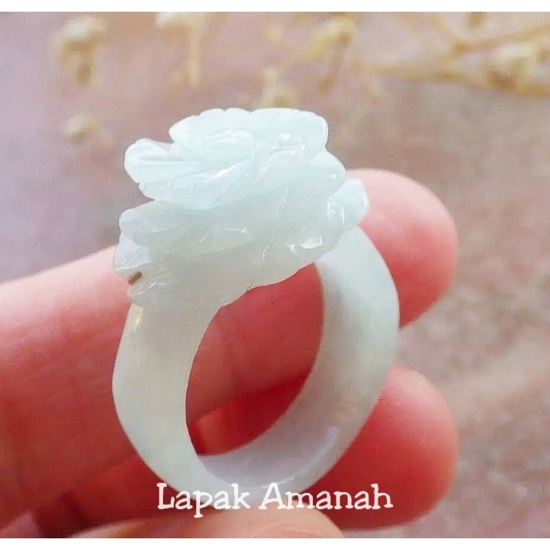 Cincin Giok Asli Burma Jadeite Jade Curving Bunga Original