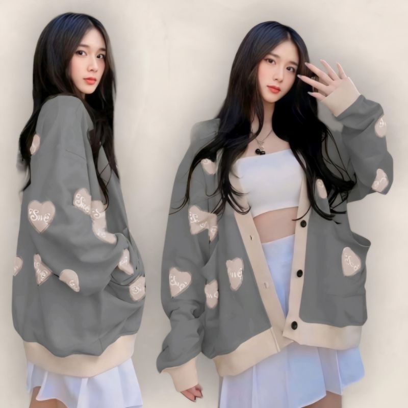 Sewe Love Cardi Kancing Depan Saku Sweater Wanita Oversize