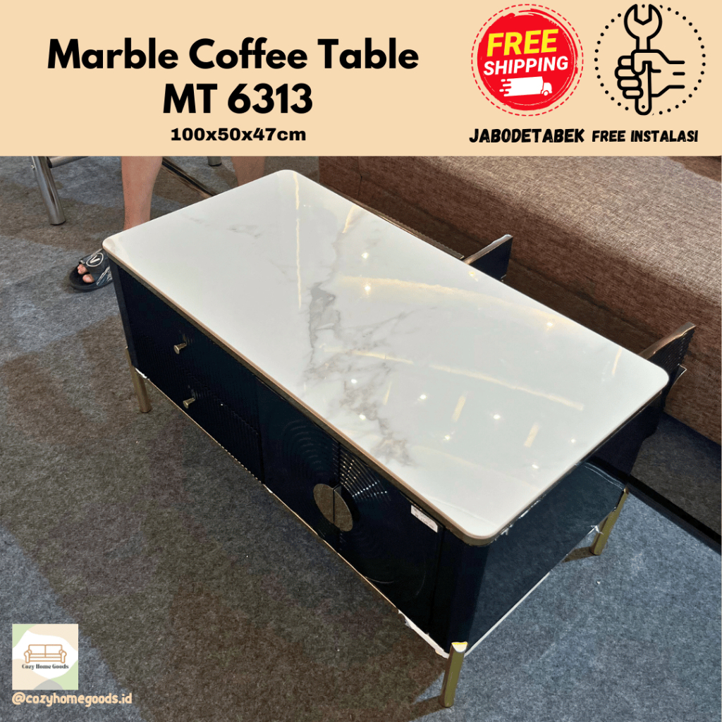 Meja Tamu Marmer - Coffee Table - Meja Ruang Tamu Persegi Panjang - Elegan Minimalis - MT6313