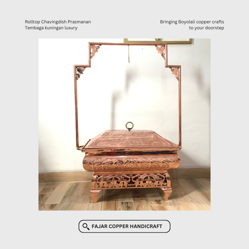 Chafing Dish Tembaga Rolltop Kotak Motif Batik 53x33 cm – Fajar Copper Handicraft