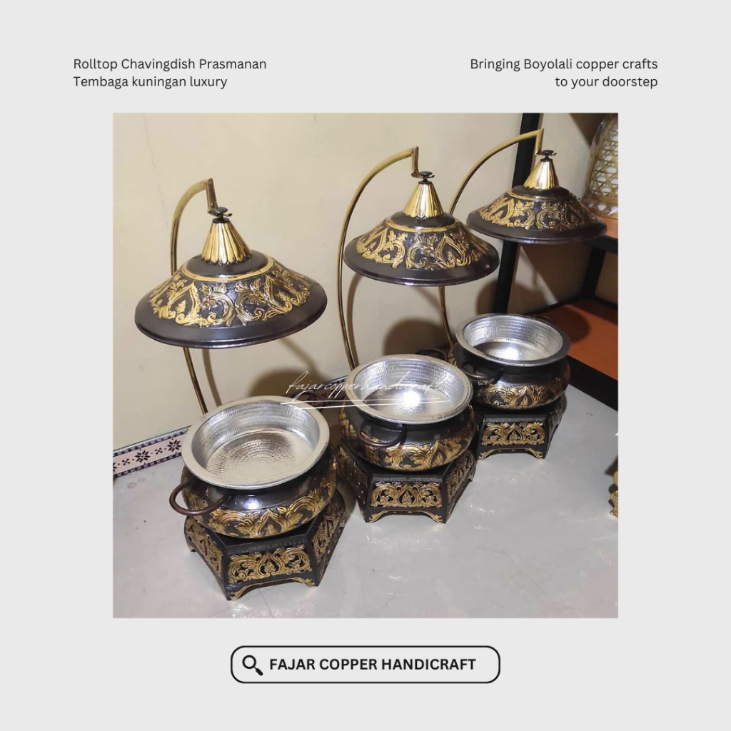 Rolltop chaving dish prasmanan kuningan bulat motif batik  Dia.40 cm by FCH