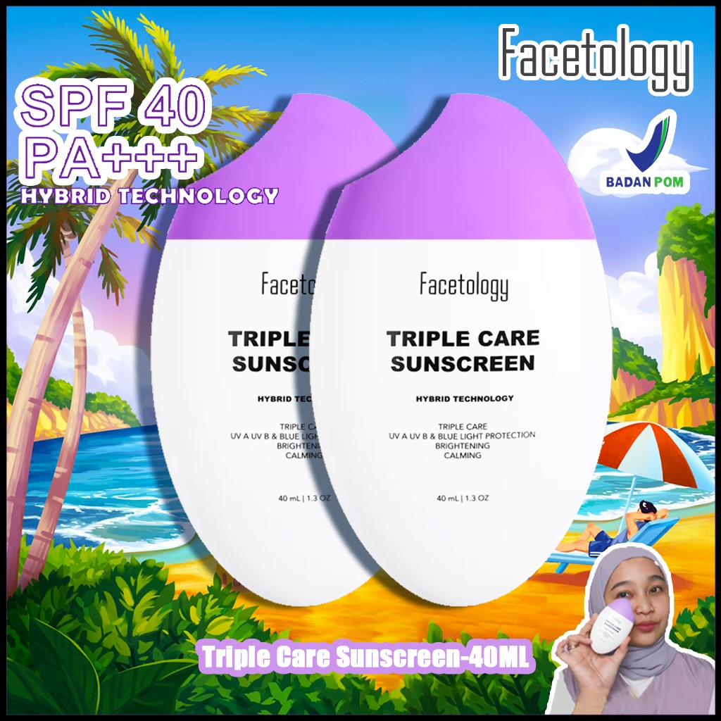 Facetology Triple Care Sunscreen Spf 40 Pa+++ 40ml Facial Wash Light Protection Brightening Calming 