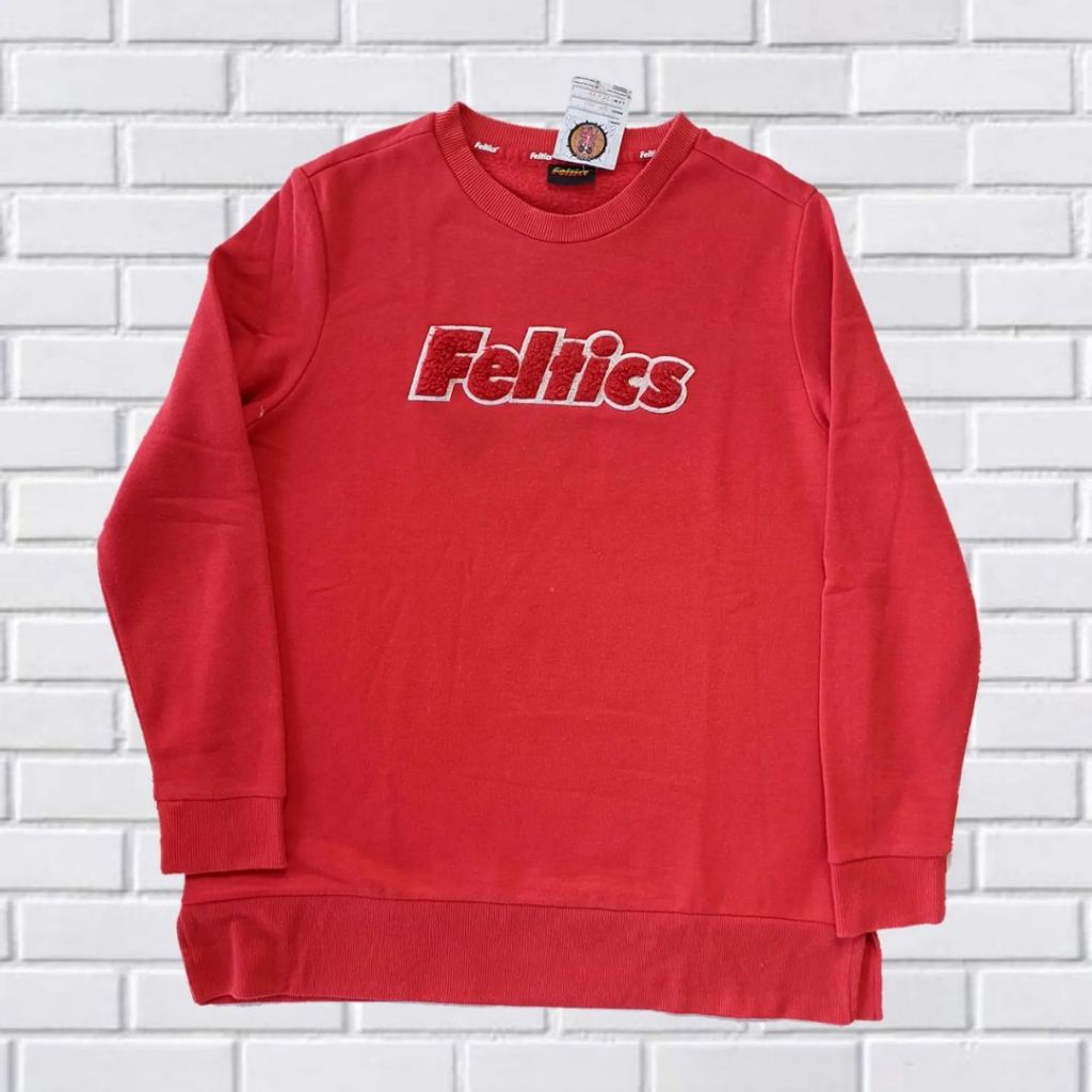 SWEATER CREWNECK FELTICS TOWEL SCRIPT LOGO, SIZE L (sECOND BRANDED) MERAH, CN0131