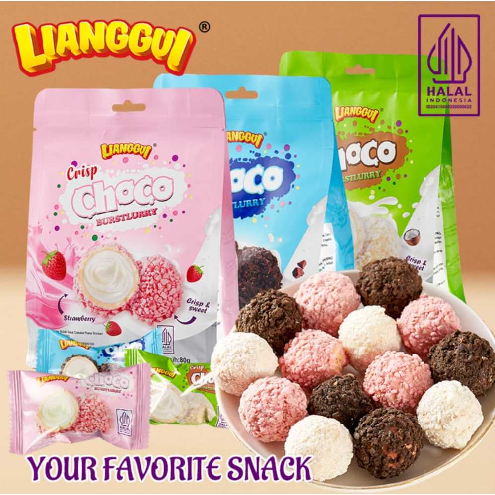 

Lianggui Crisp Choco Burstlurry Ball Wafer Bulat Salut Cokelat Rasa Stroberi Kelapa Coklat Crisp Lava Mini Choco Balls 80g