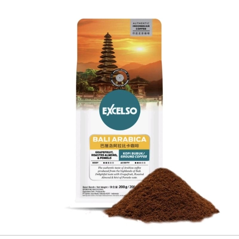 

Excelso Bali Arabica 200gr Kopi BUBUK / Ground Coffee Expired 16 Februari 2026