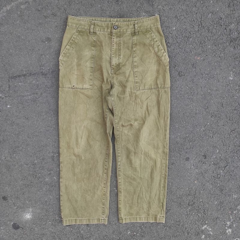 UNIFORM BRIDGE FATIGUE GURKHA ANKLE DOUBLE KNEE CELPO SLIM REGULER DENIM JEANS RIPPED WASHED FADING 