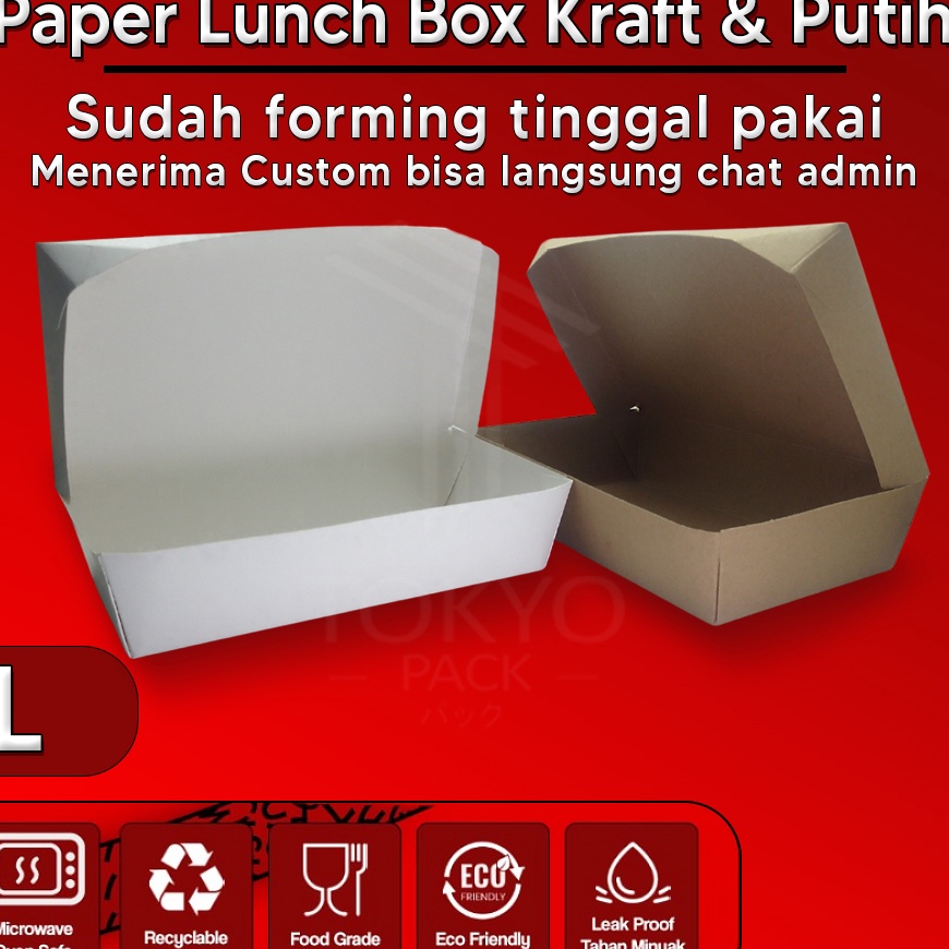 

KP8 Paper Lunch Box Size L Food Grade Kemasan Makanan Kotak Putih