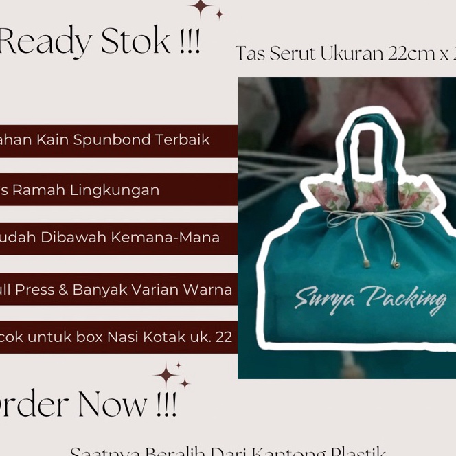 

FG2 LusinTas Spunbond Serut hajatan Kotak Nasi Besek 22x22ISI 12PCS