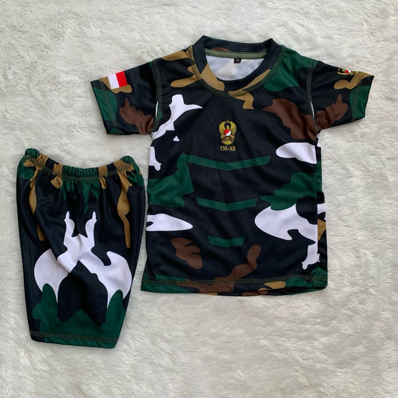 SETELAN JERSEY ANAK LENGAN PENDEK MOTIF LORENG MALVINAS | BAJU JERSEY ANAK TENTARA | SETELAN ANAK UN