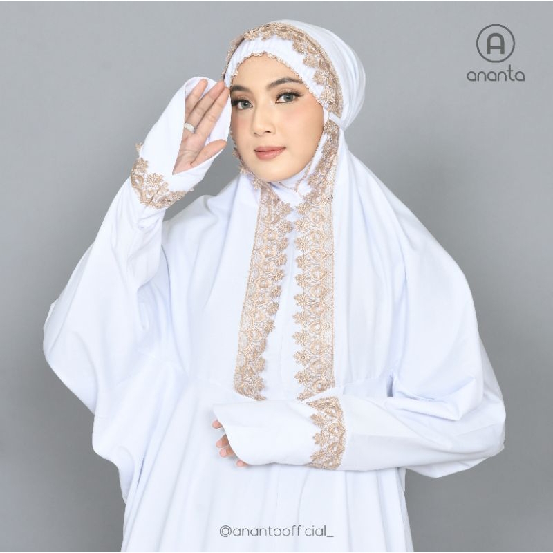 Mukena Terusan Dewasa Katun Putih Renda Mewah
