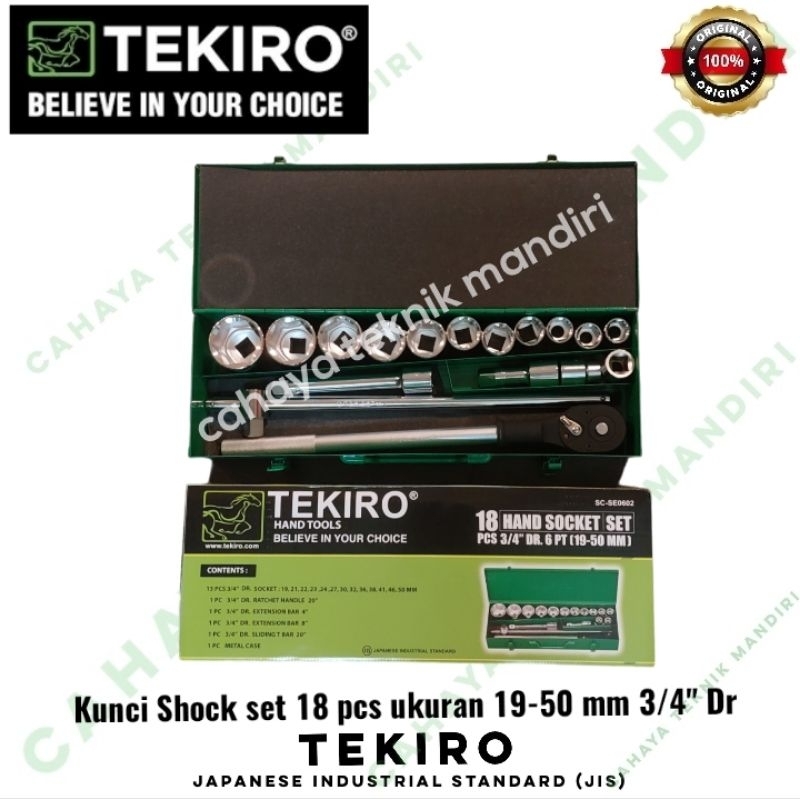 TEKIRO kunci shock sock sok set 18 pcs ukuran 19 - 50 mm 3/4" Dr box besi
