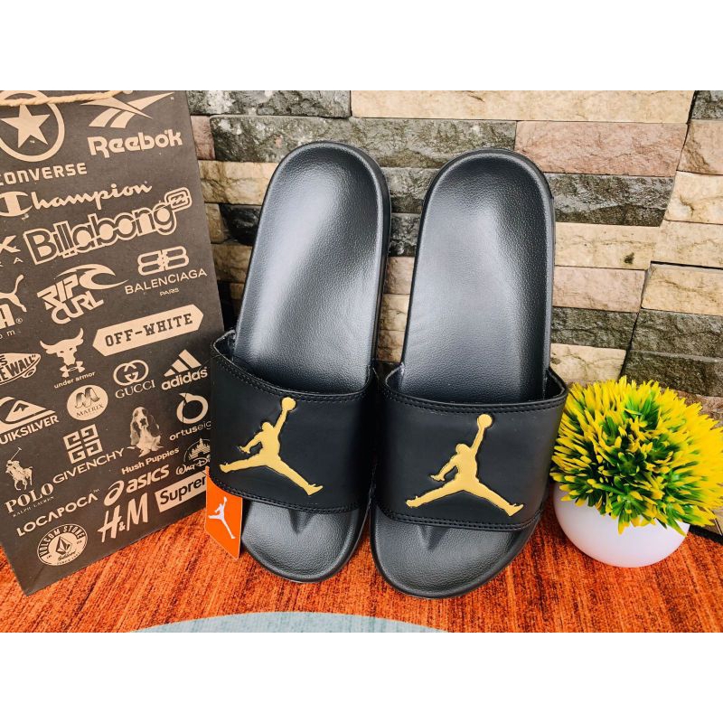 Keanizo sendal selop distro pria wanita premium jordan hitam / slop pria / slip on pria / sandal sli