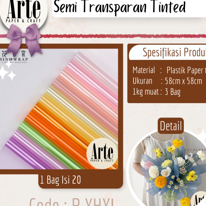 

Hematku 2 Lembar kertas Buket Bunga Korean OPP Tebal Film Flower Wrapping Paper Sinowrap Calor Kado Arte Grosir Florist Supply Cellophane Semi Transparan Tinted PXHXL