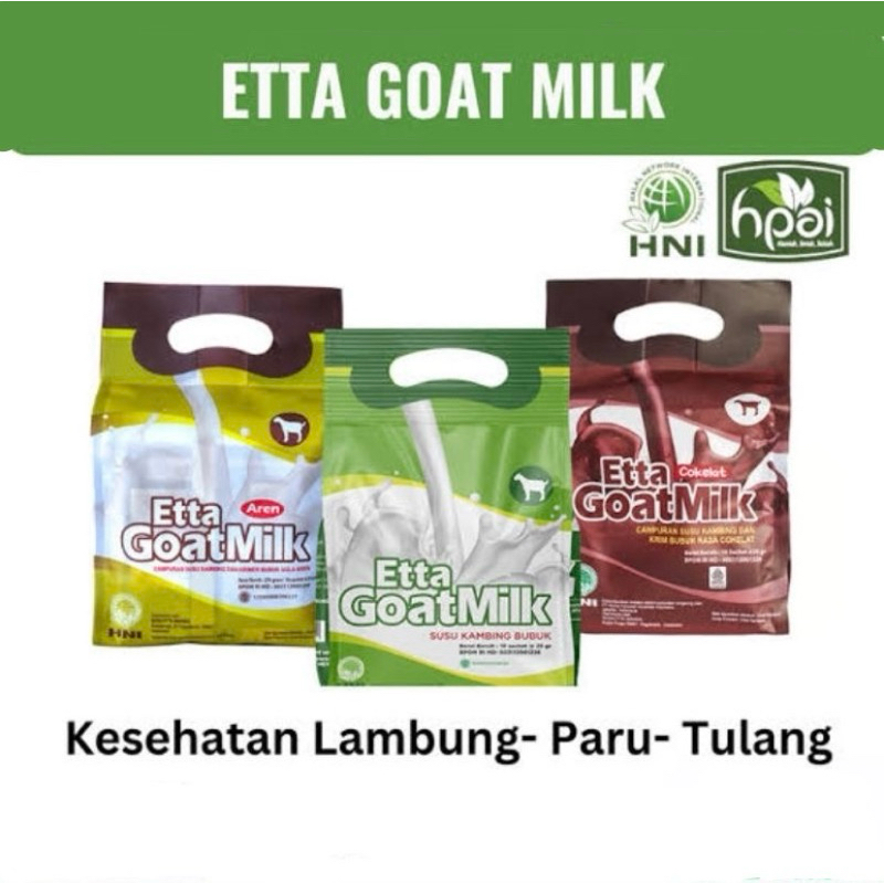 

SUSU KAMBING ETAWA ETTA GOAT MILK HNI HPAI isi 10 sachet