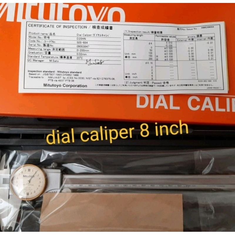 Sigmat Dial Caliper 8 Inch SIGMAT DIAL CALIPER 200 MM MITUTOYO Jangka Sorong Jarum