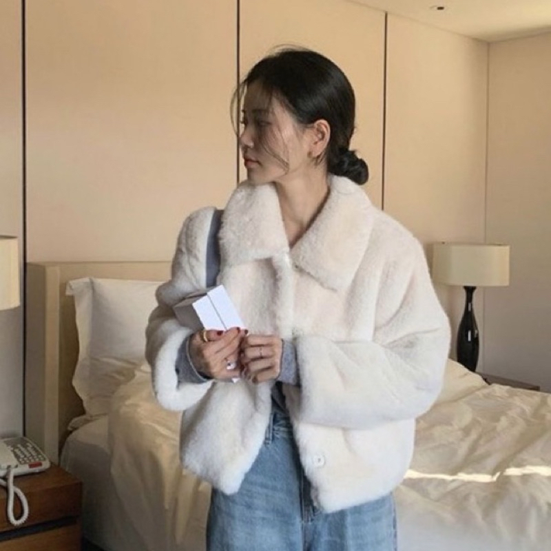 Sweater Jacket Zip Crope Sherpa Bulu Domba Wanita