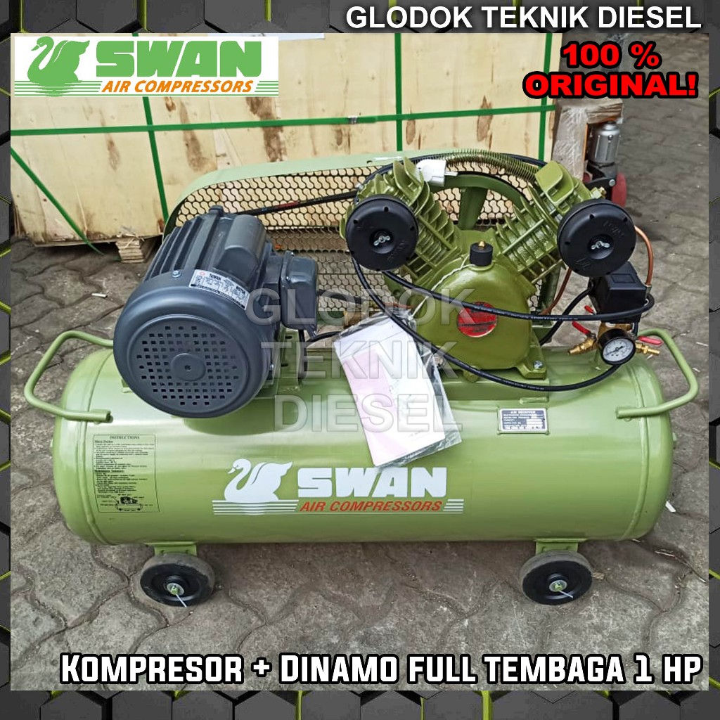 Swan Air Compressor 1 HP + Jiayu Taiwan Dinamo Motor Listrik Mesin Kompresor Angin 1HP S Series 201 