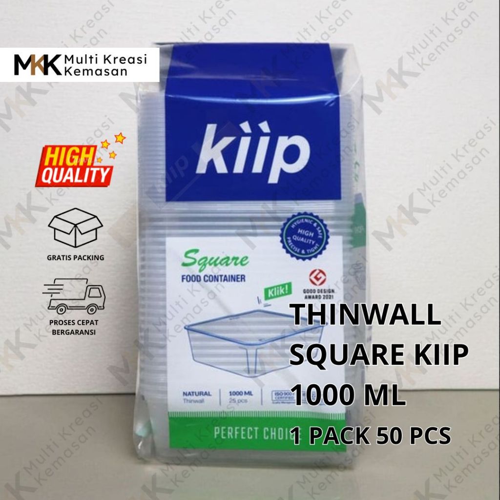 Thinwall SQUARE KIIP 1000ML 25PCS Kotak makan - Kotak plastik - Wadah Box Makan