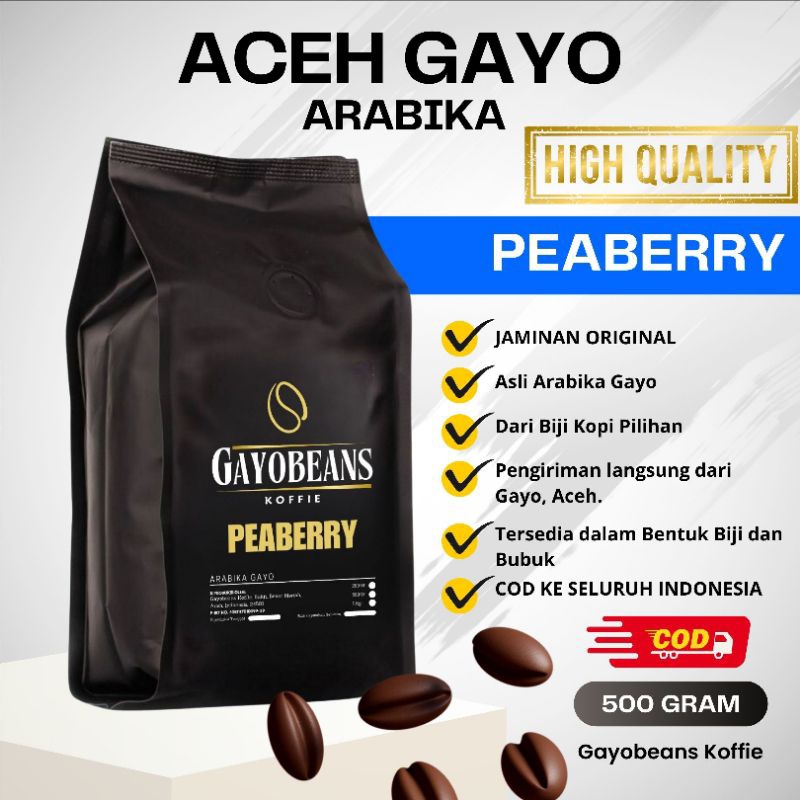 

KOPI ACEH GAYO PEABERRY, KOPI ARABIKA LANANG GAYOBEANS KOFFIE 500gr